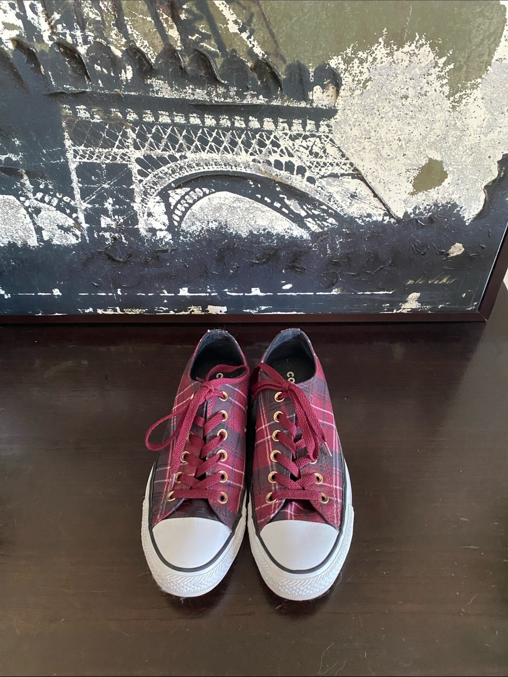 Authentic Rare Converse Burgundy Plaid Low-Top Sneakers Women’s Size 8 Men’s 6.5